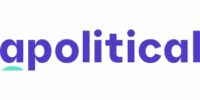 Text: "apolitical" in purple on black background.