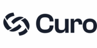 Curo logo on black background.